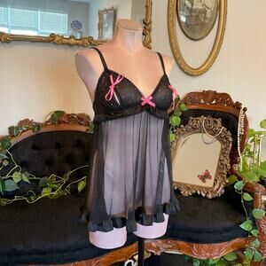 vintage Sexy Little Things By Victoria's Secret Lingerie Babydoll Size M Black